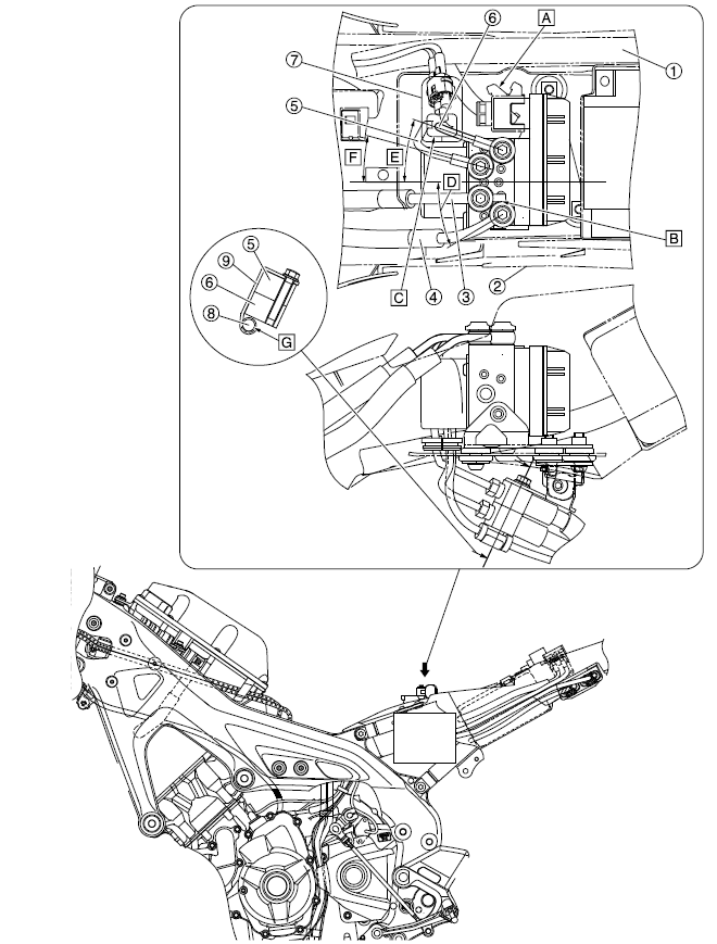 Hydraulic unit (top view and left side view)